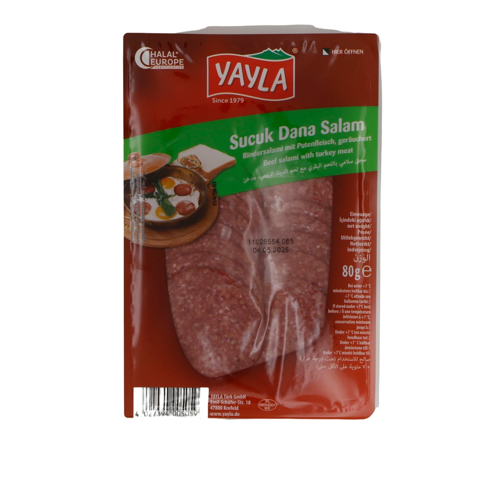 Salami Yayla | Sucuk Dana Salam | Halal, Rind & Pute, geräuchert | 80 g YAYLA